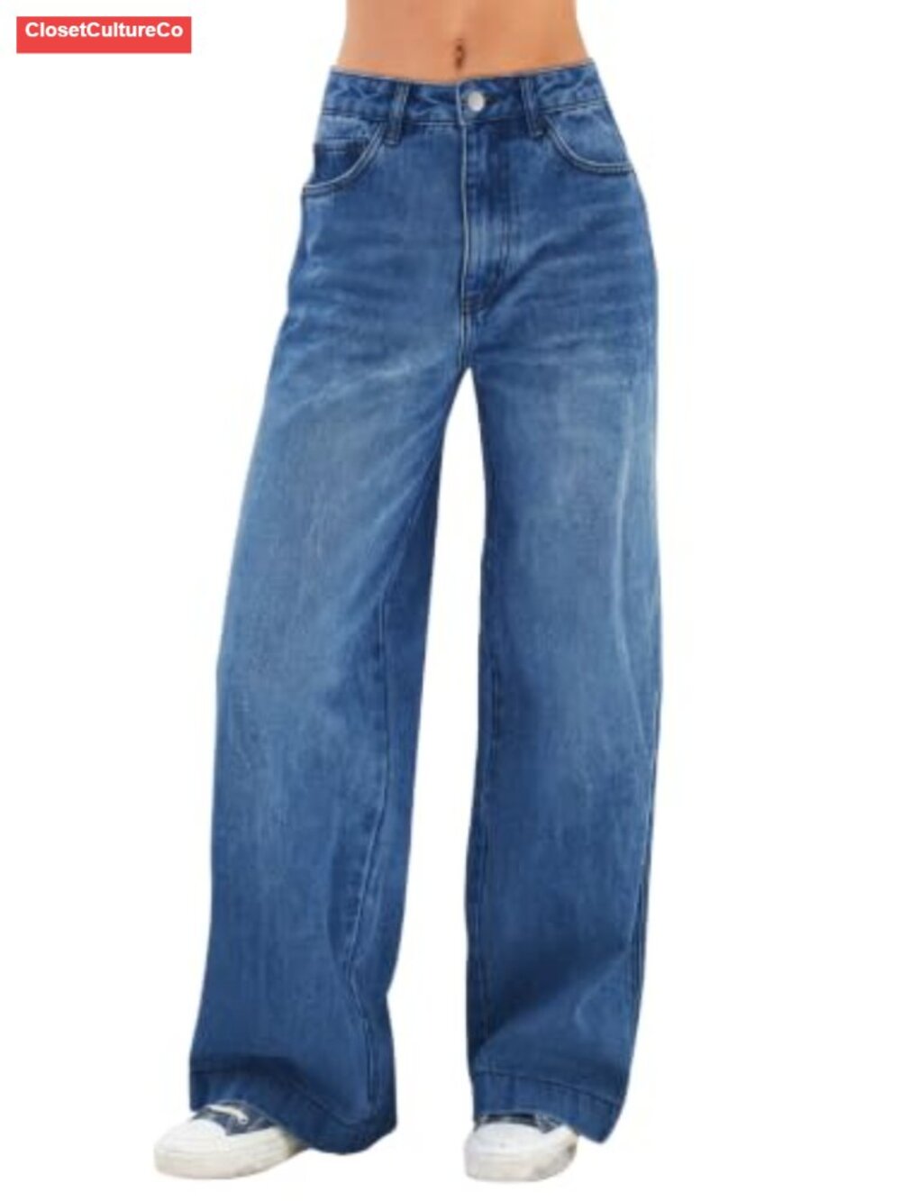 Women High Waist Wide Leg Baggy Stretch Denim Jeans Comfortable Everyday Pants